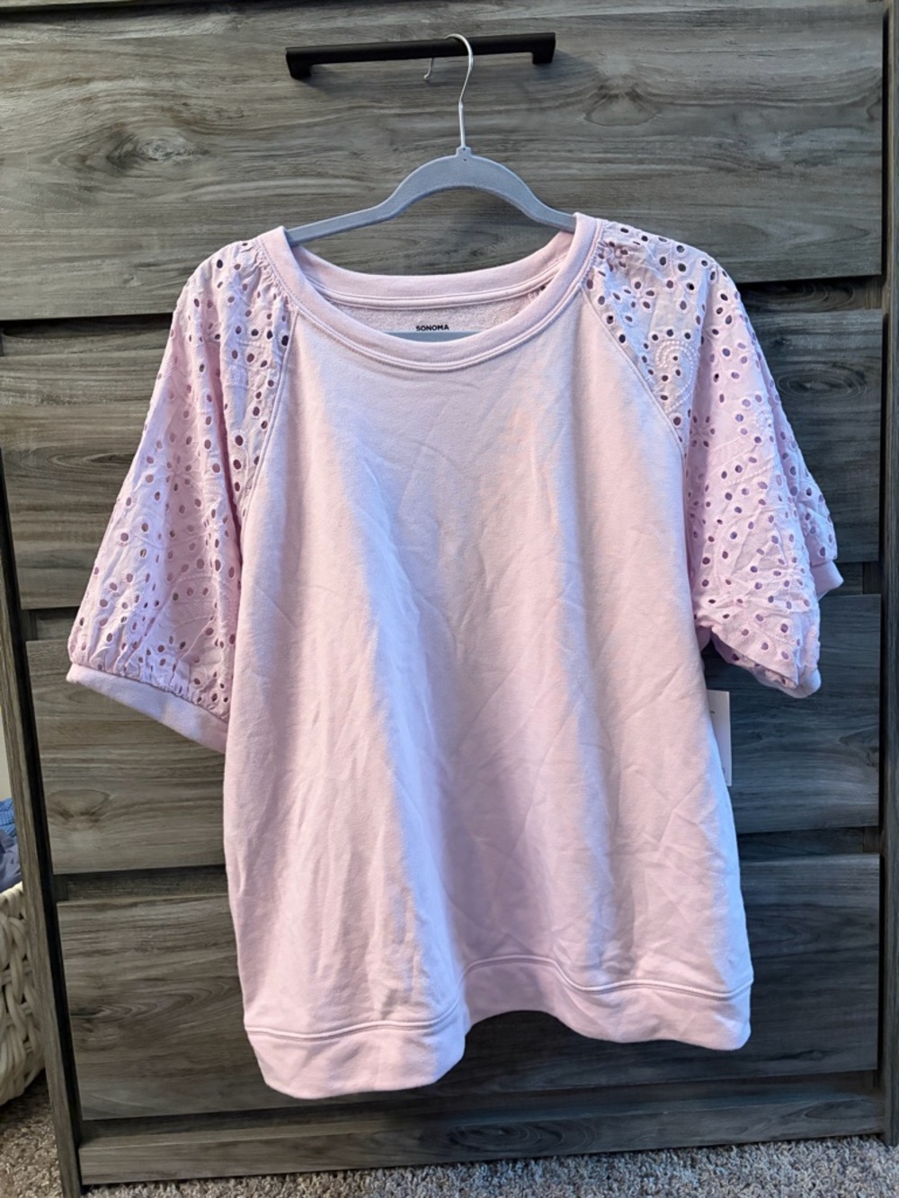 Sonoma Pale Pink Eyelet Sleeve Sweatshirt